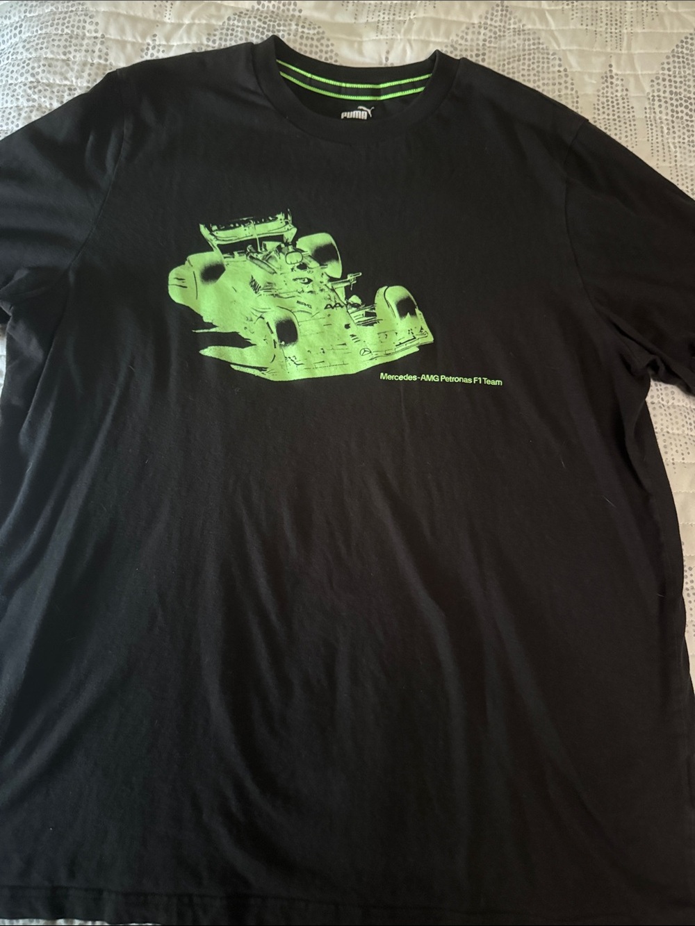 Puma Black Tee with Neon Green F1 Car Graphic